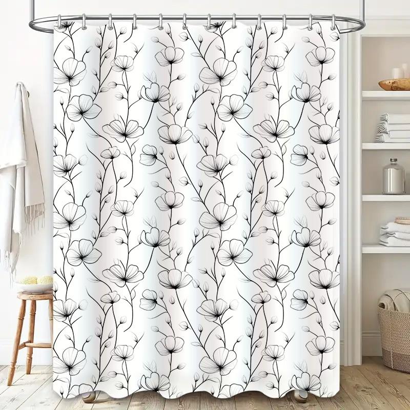 Modern Black White Floral Shower Curtain Bathroom Decor Customizable Size Waterproof Printing High Quality Home Decoration