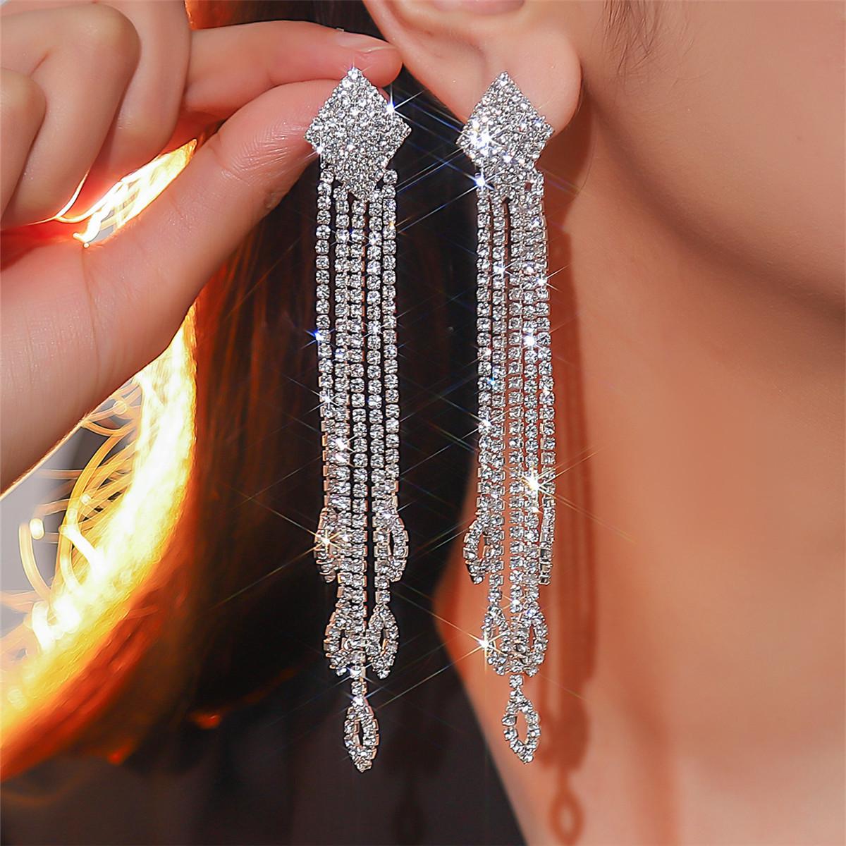 

Machika Европейско-американский стиль Преувеличенные длинные серьги с полным бриллиантом для женщин - Модные аксессуары для платья