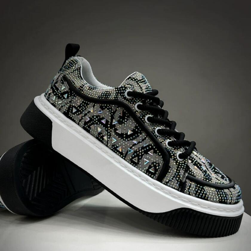 Fashion The popular water diamond men's shoes, retro height-increasing sneakers, shiny hairdresser's light luxury trendy shoes 8