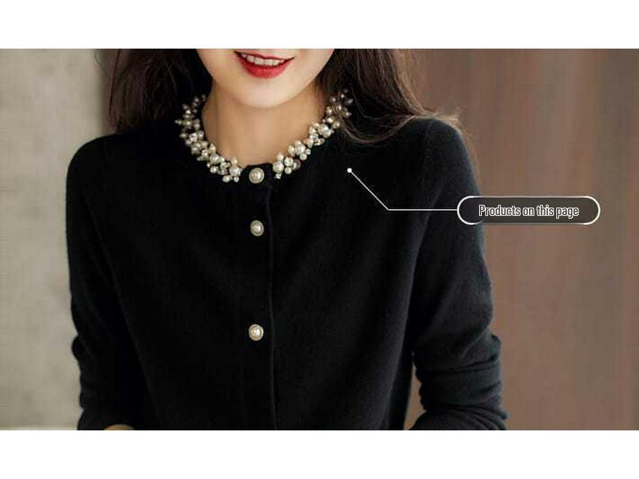 Handcrafted Women's Beaded Knit Cardigan - Spring/Autumn Long-Sleeve Sweater