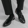 Men’s Rivet Loafers Dress Black Patent Leather Monks Shoes Men Slip on Pointed Toe Tuxedo Rock Club Shoes Plus Size