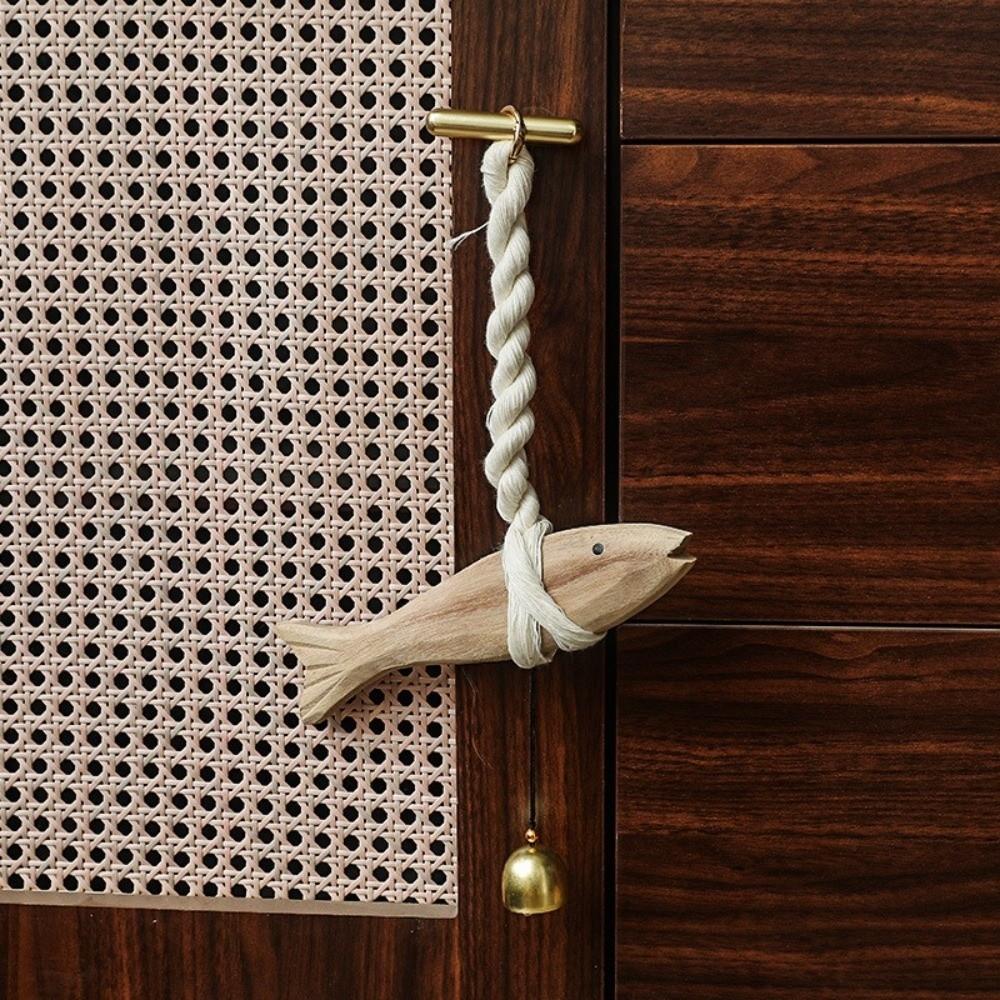 Unique Handmade Wood Fish Door Bell Hand Carved Rustic Wooden Fish Sculpture Lucky Lightweight Car Fish Hanger Home Entryway