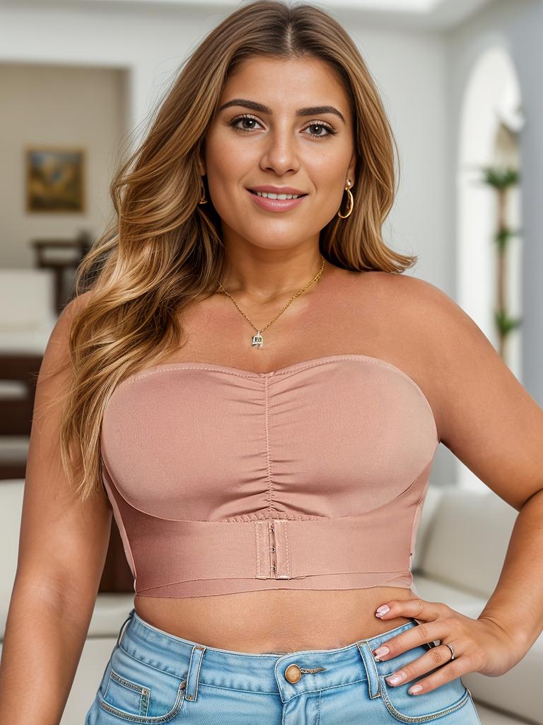 Strapless Bra for Large Breasts Small Size Non-slip Gathered Bandeau Chest Wrap Adjustable Front Buckle Beautiful Back Bra