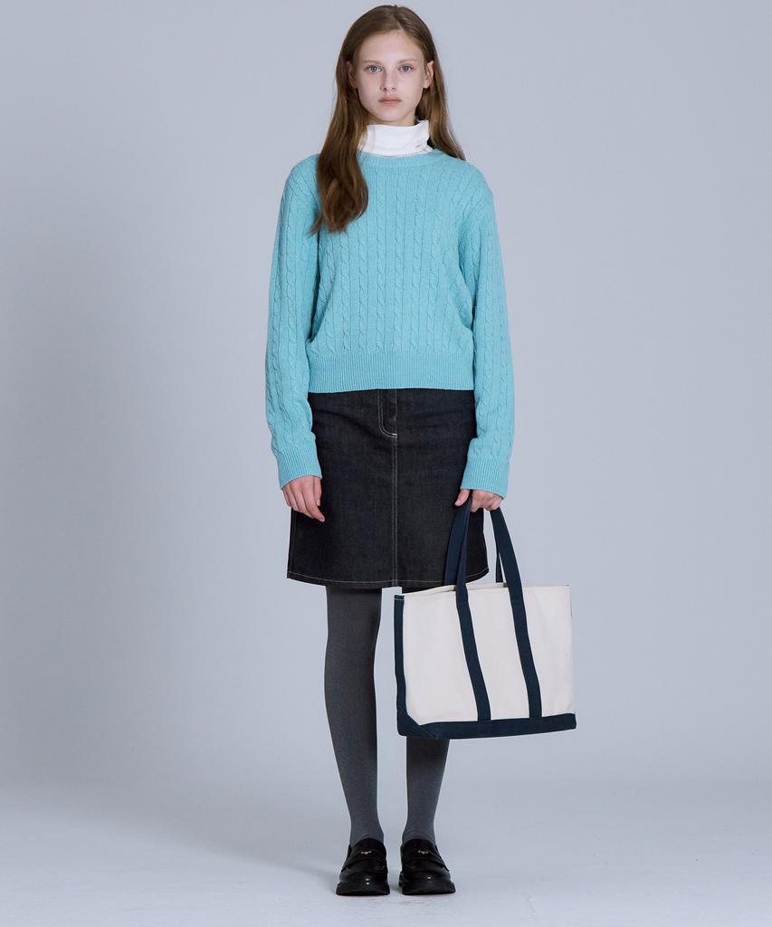BASIC HOUSE Women'S Cable Round Neck Crop Knit Mint Lykt7201