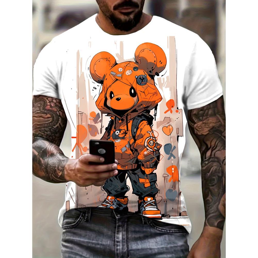 Men's Kids Casual Fashion T-shirt 3D Printing Anime Bear Pattern Printed T-shirt For Summer Daily Outdoor Streetwear Oversized Tops