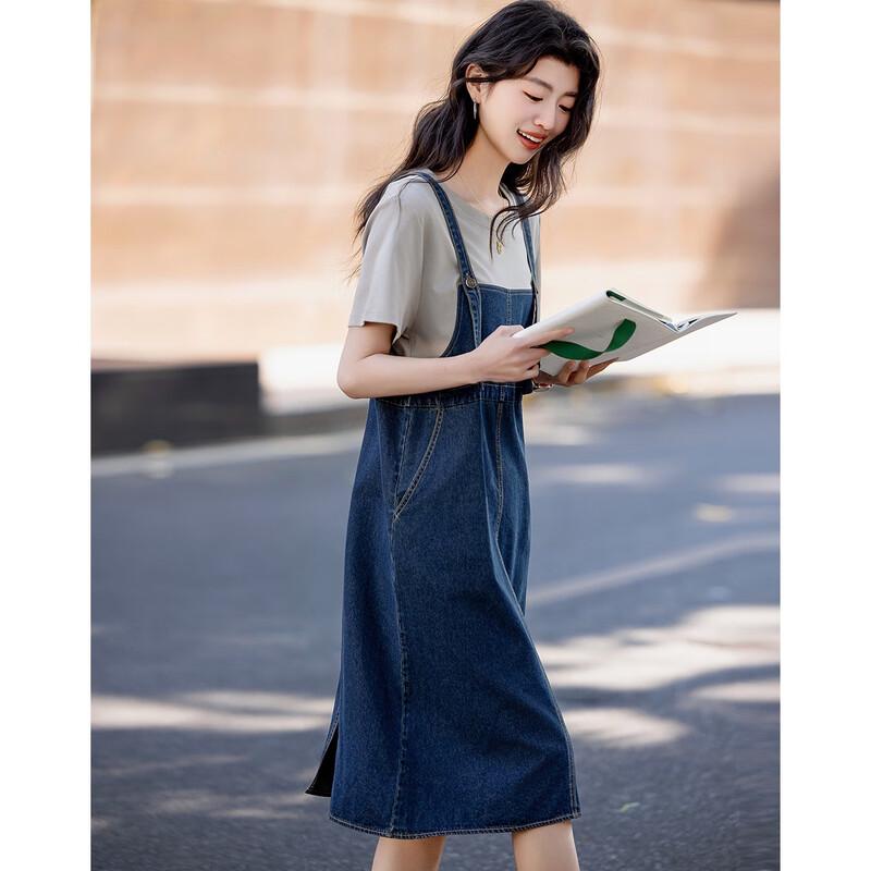 Demana Women s Faux Two-Piece Knit & Denim Short Sleeve Dress M