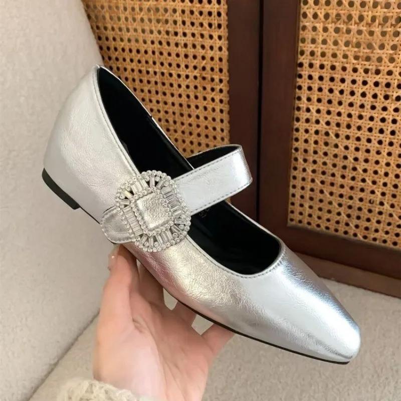 Fashion Versatile Womens Single Shoes with Low Heel Square Toe Straight Strap Anti Slip 2025 New Spring Outdoor Suede/PU Low Top Shoes