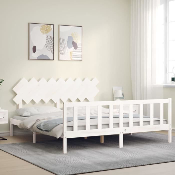 VidaXL Bed Frames with Headboard White Super King Solid Wood 3193482