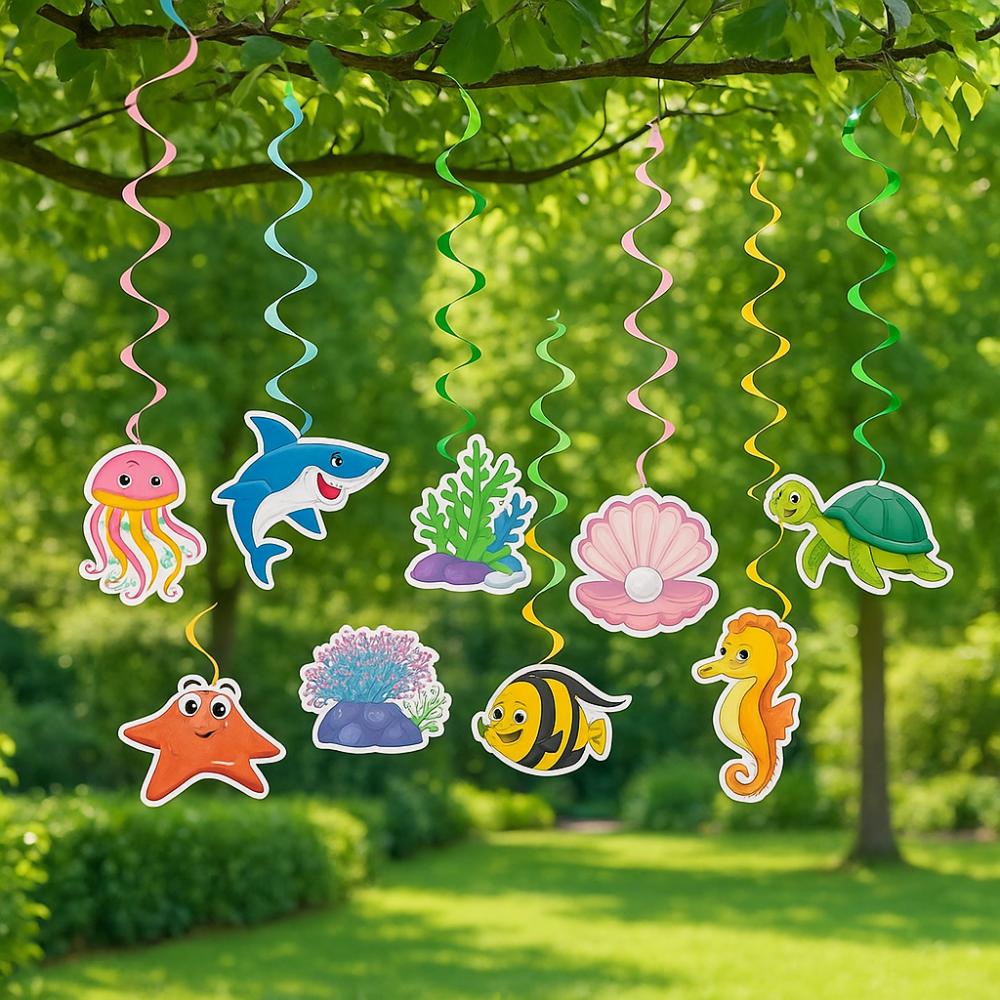 Colorful Hawaiian Spiral Ornaments Fish Octopus Summer Theme Pendant  Nautical Party
