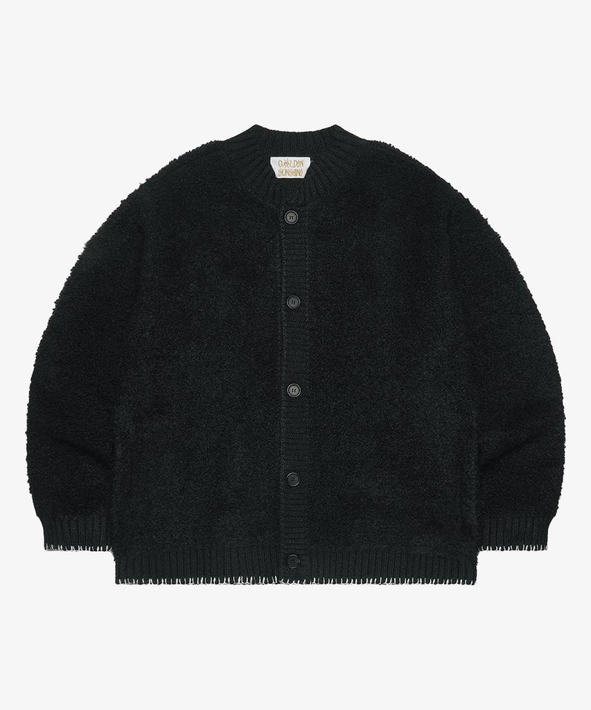 GOLDEN SUNSHINE Wool Boucle Round Neck Cardigan_Black