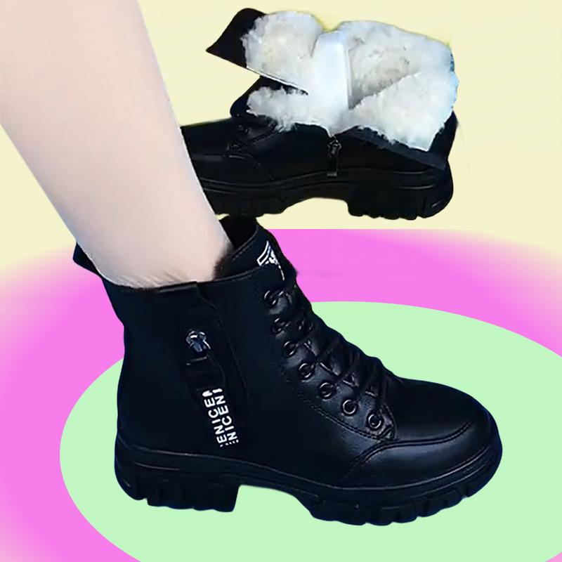 Martin Boots Autumn and Winter Thick Plush Snow Boots Women's Shoes Non-slip Waterproof Warm Leather Boots