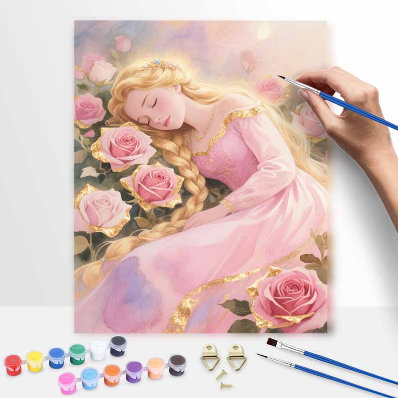 disney rapunzel sleeping beauty with pink roses digital oil painting hand painting kit diy home decoration 20x30cm