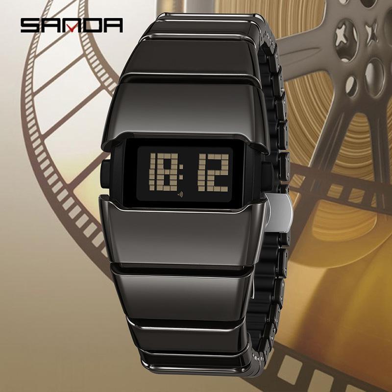 SANDA Luxury Men's Electronic Watch Creative Design Unique Watch Man Casual Sports Multi-functional Wristwatch LED Waterproof ABS Material