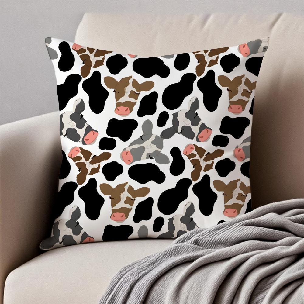 CCow Print Cushion Cover Pillowcase Antidustmite Invisible Zipper Short Plush Sofa Cushion