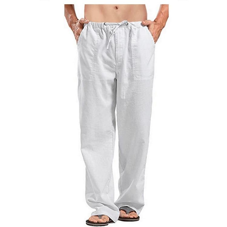 Men's Pants Cotton Linen Straight Beach Trousers Male Casual Spring Summer Breathable Waist Fitness Joggers Pants Streetwear