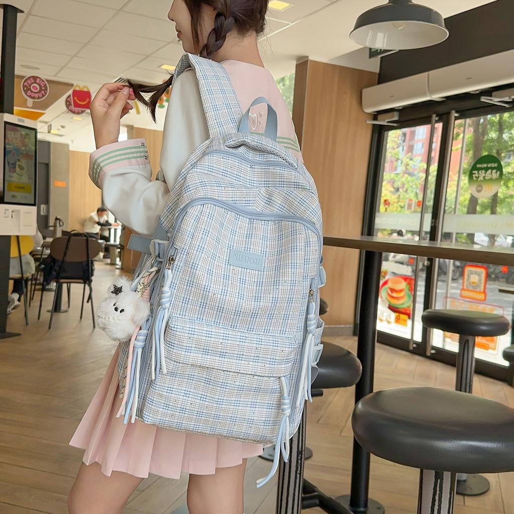 Schoolbag New Japanese ins Plaid School Bag Female Simple Junior High School Backpack Large Capacity Versatile Backpack