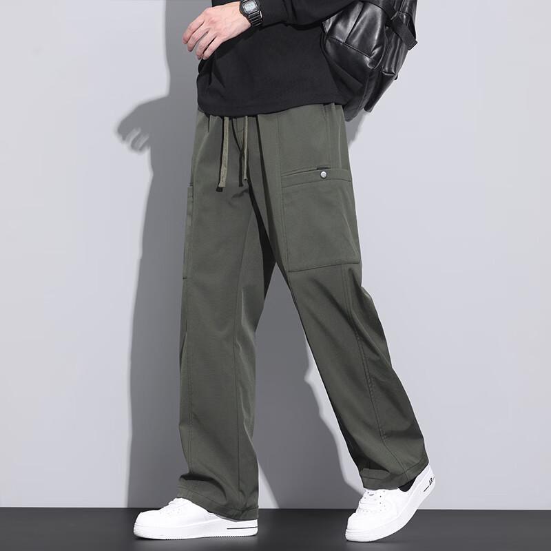 MEDE Men's Solid Multi-Pocket Straight Leg Cargo Pants