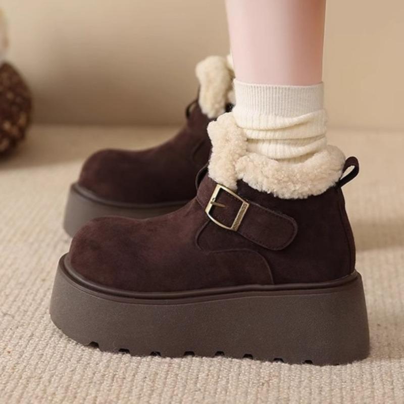 

Модная платформа Женские балетки Мех Короткие ботинки Модная пряжка 2025 Зимние лоферы Обувь Дизайнерские Элегантные ботильоны Повседневные Zapatos Mujer 35