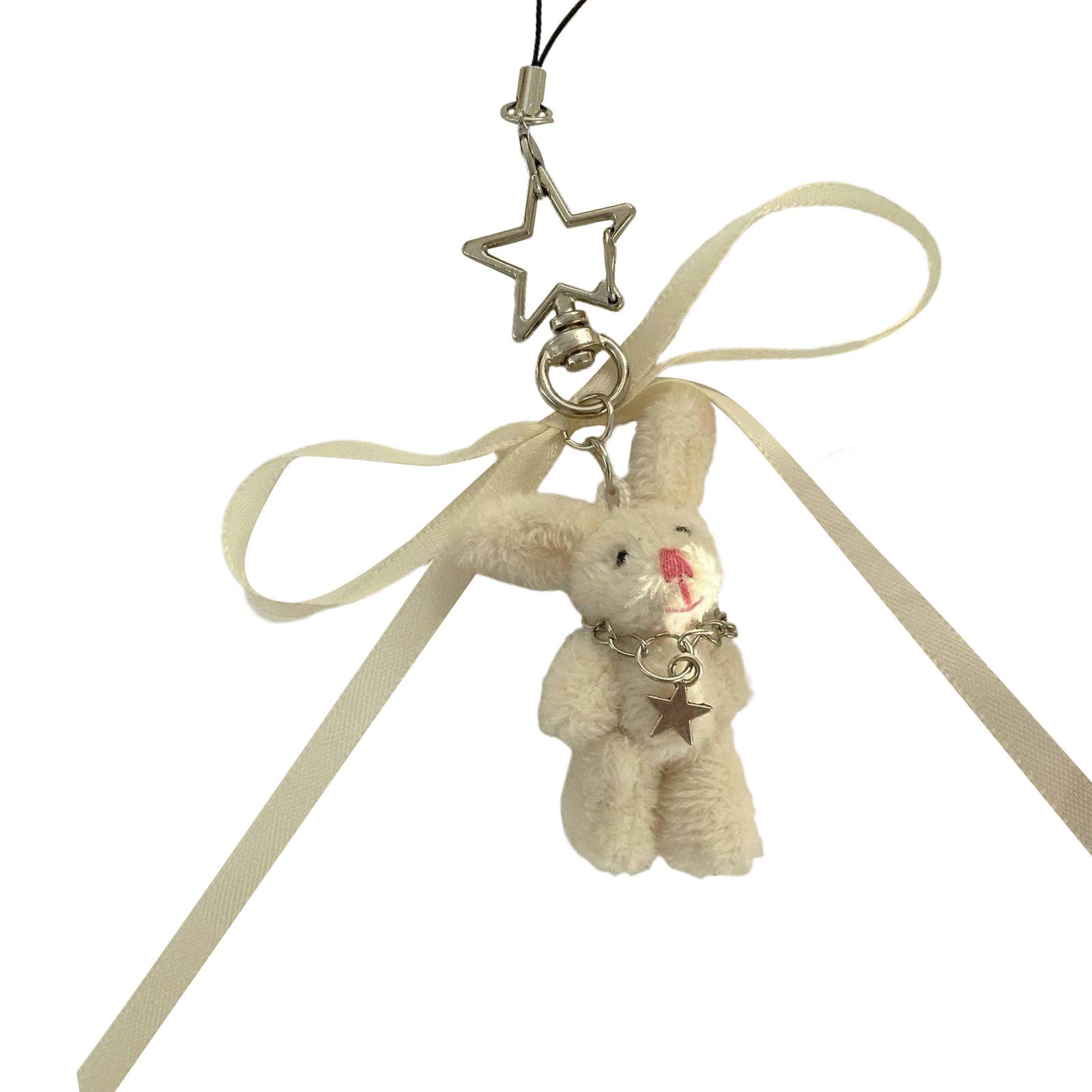 

Модный милый кулон-шарм с кроликами и бантом, стильный брелок, портативный аксессуар для ключей для женщин и девушек бежевый