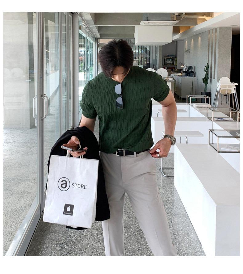 Men's Retro Loose-Fit Ice Silk Knit T-shirt - Short-Sleeve, Round Neck, Korean Style