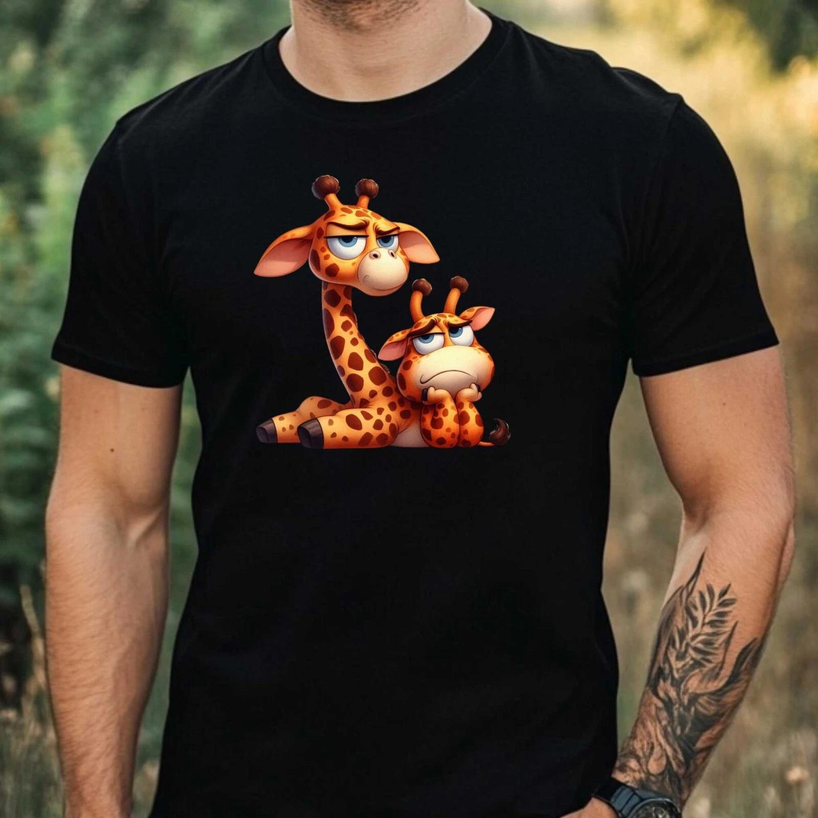 T-Shirt Herren Lustige Mürrische Giraffe Motiv Baumwolle Größe XS bis 5XL L