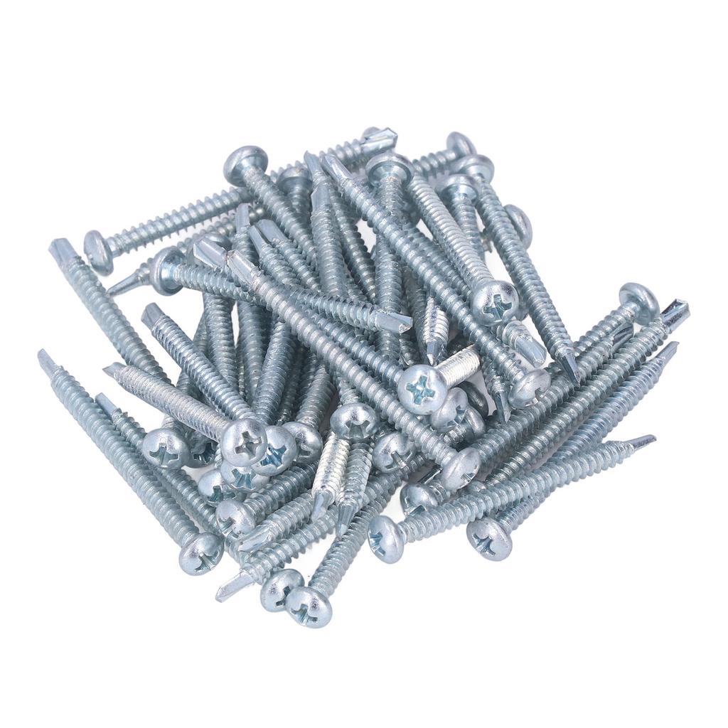 50Pcs Self Drilling Screw Cross Zinc Plated Carbon Steel Fastener Hardware 4.2x50mm Round Head