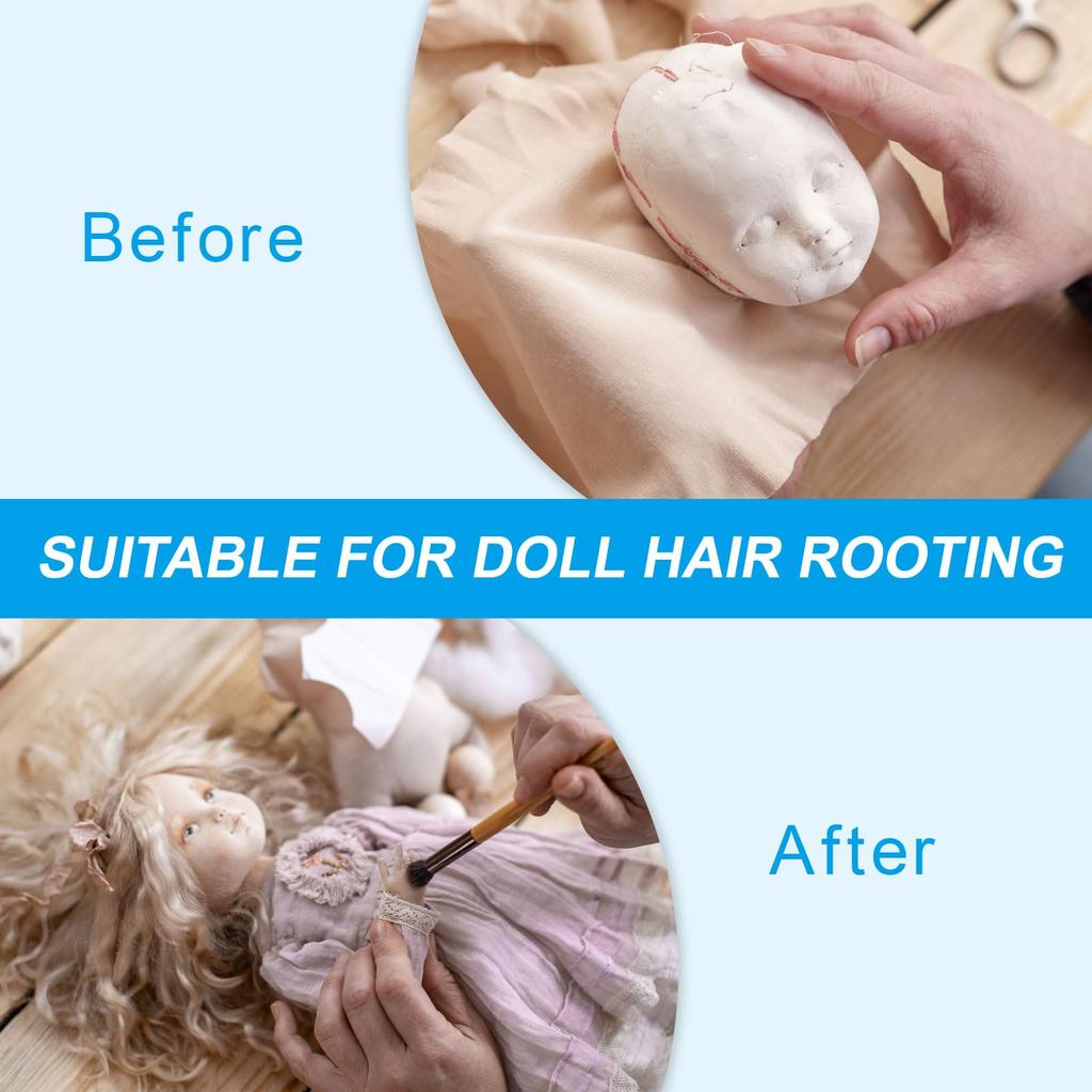 PATIKIL Doll Hair Planting Holder Doll Hair Planting Wooden Crochet Hook with Doll Wig Doll Hair Making Supplies for DIY Silver Tone Kit, 0.6mm