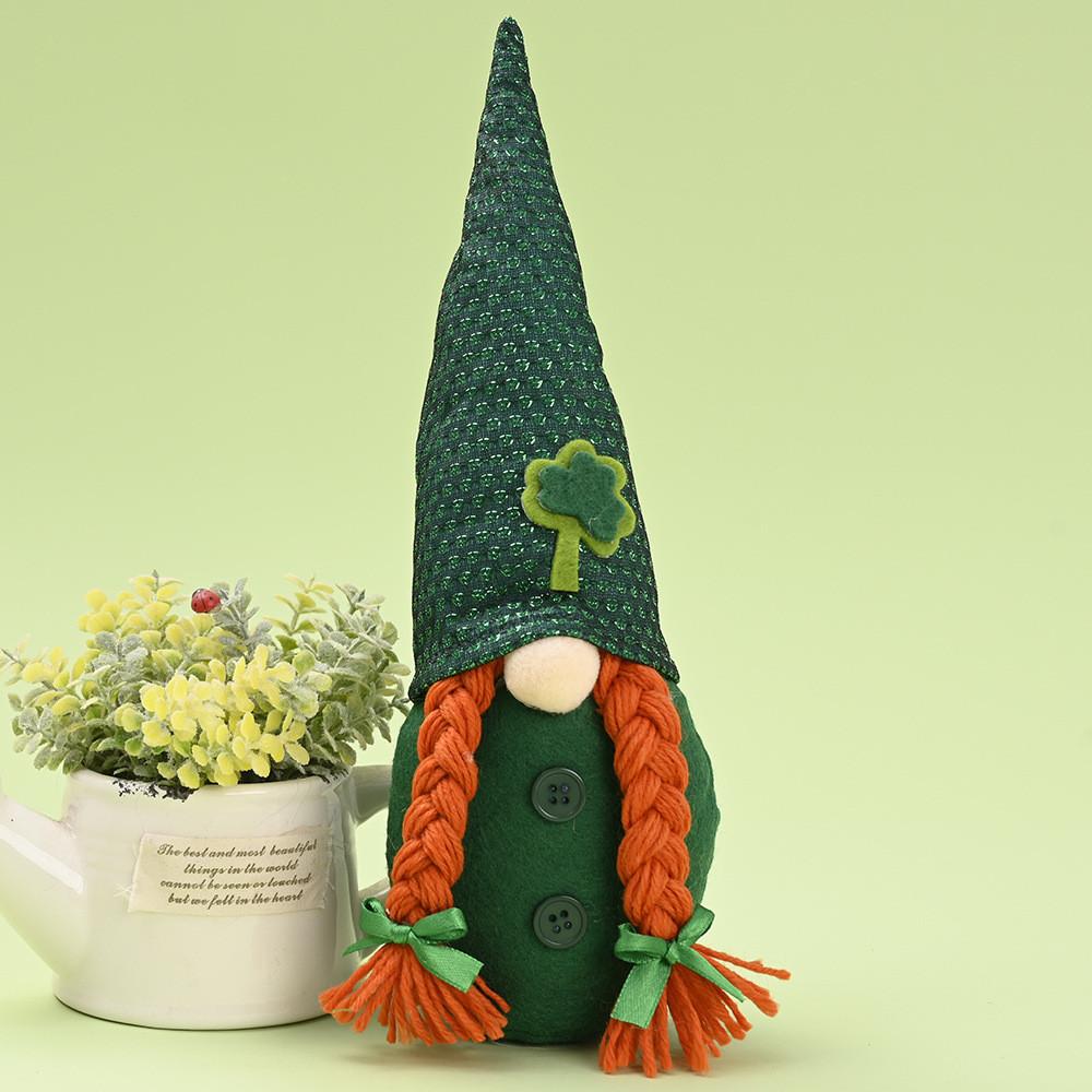 Creative New Irish Saint Patrick's Day Doll Figurine Green Leaf Decor For Festivities