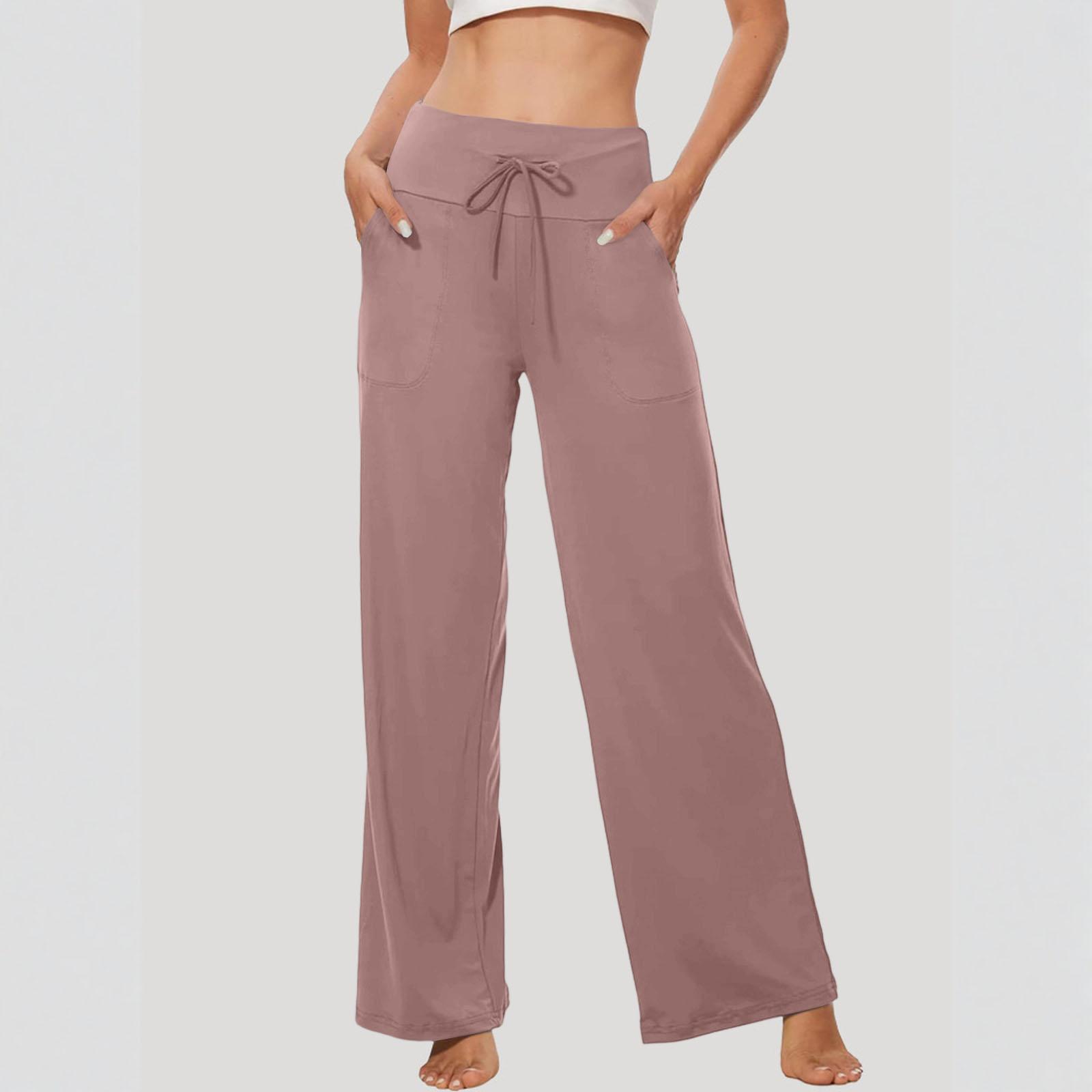 

Women s Solid Color High Waisted Straight Leg Pants, Casual Pants, Hanging Sports Yoga Pants XL рожевий