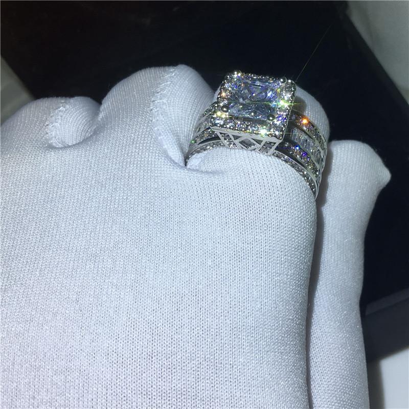 Silver Sparkling Diamond Square Ring, Light Luxury Engagement Accessory, Versatile And Fashionable Women'S Ring For Daily Use