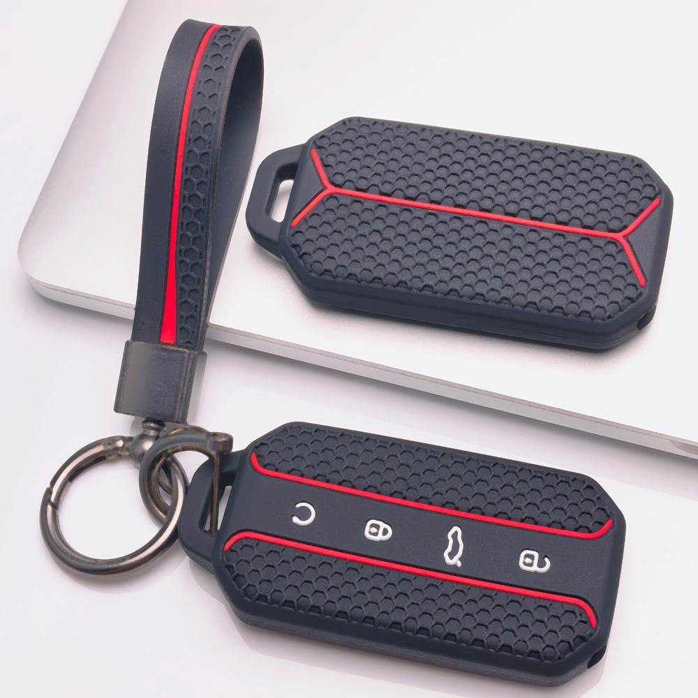 Anti Lost Silicone Keychain Lanyard for Chery Jaecoo 5 J5 J7 Tiggo 9 Arrizo 8 with Keychain Honeycomb Texture Non Slip Grip Car Remote Key Sleeve