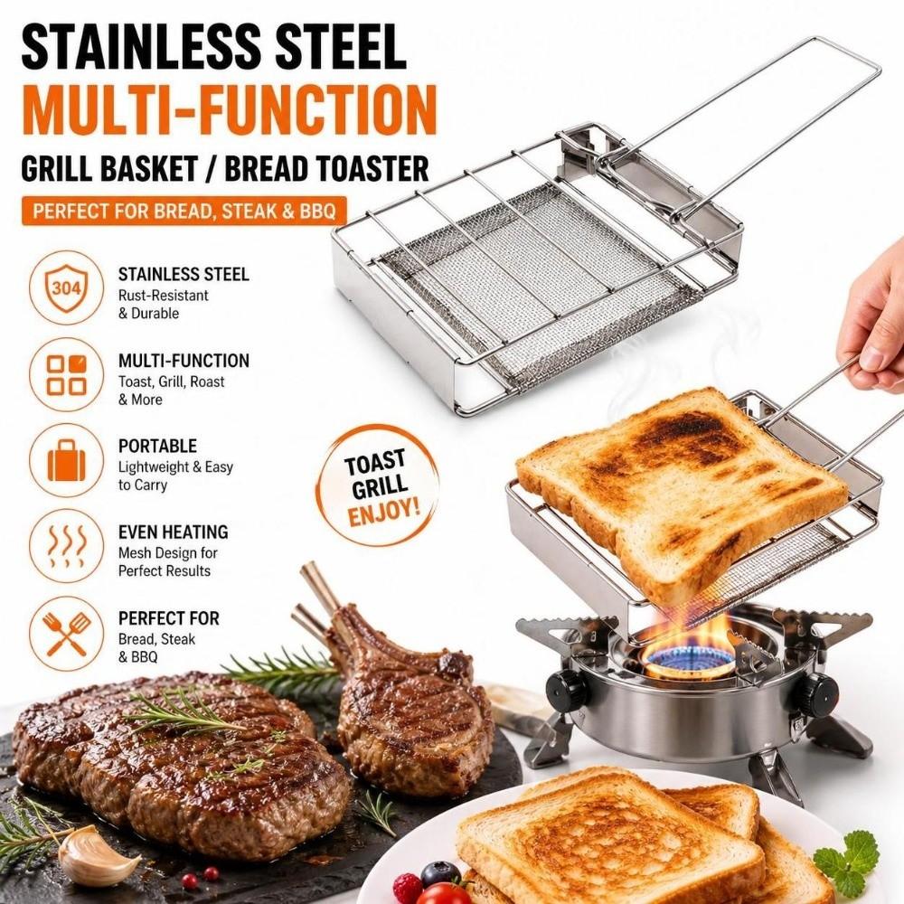 Handheld Outdoor Toast Toaster Rack Foldable Bread Rack Toast Bread Grill Rack Meat Skewers