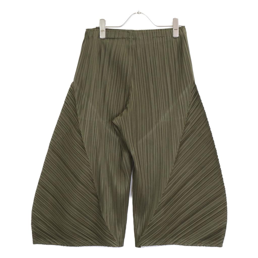 PLEATS PLEASE PP53-JF162 Khaki Pleated Design Cropped Pants Bottoms 3 khakiUsed