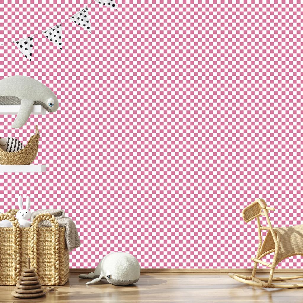 Powder Pink Checkerboard Wallpaper, Harmonious Arrangement 50x1000