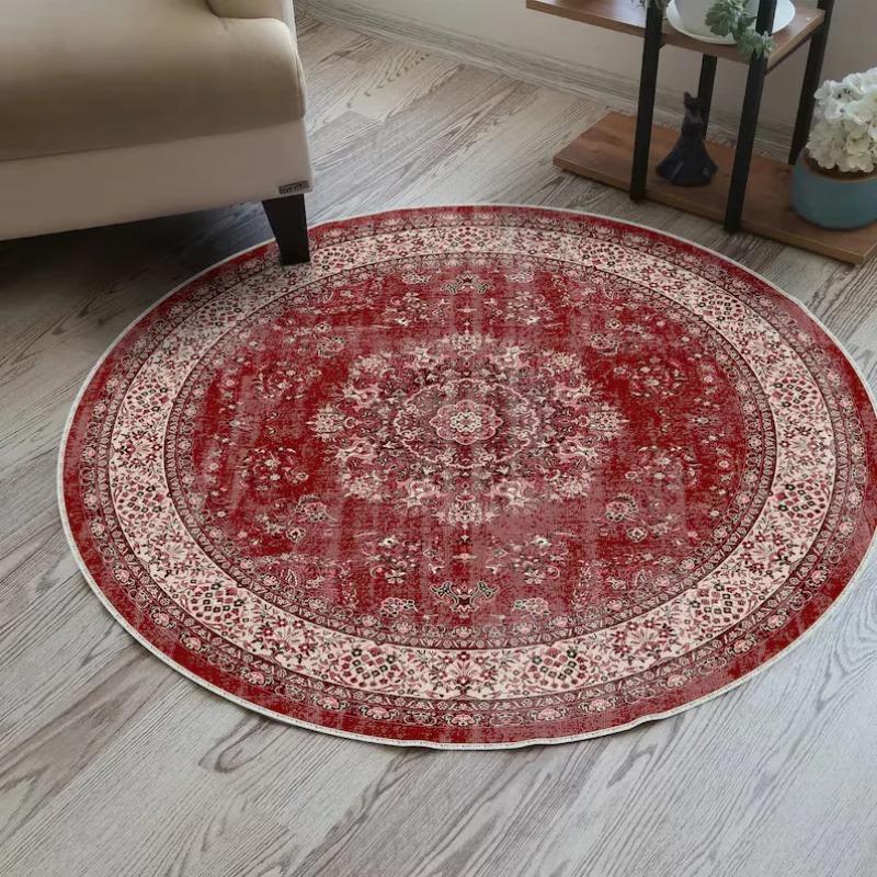 Beiger Vintage Abgenutzter Persischer Medaillon Runder Teppich Rutschfeste Waschbare Matte Für Bauernhaus Wohnzimmer
