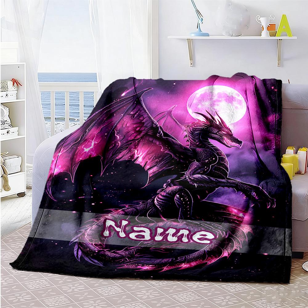 Dark Fantasy Dragon Moon Customize Text Blanket Lightweight Customizable Blanket Warmthful Decor Perfect for Livingroom Bedding Living Room Nap