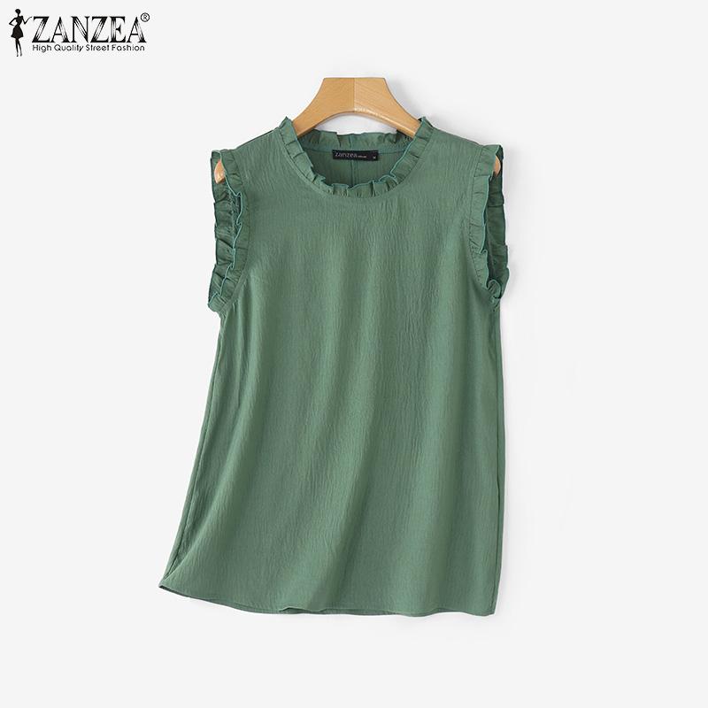ZANZEA Summer Women Sleeveless Ruffled Casual Loose Tank Tops