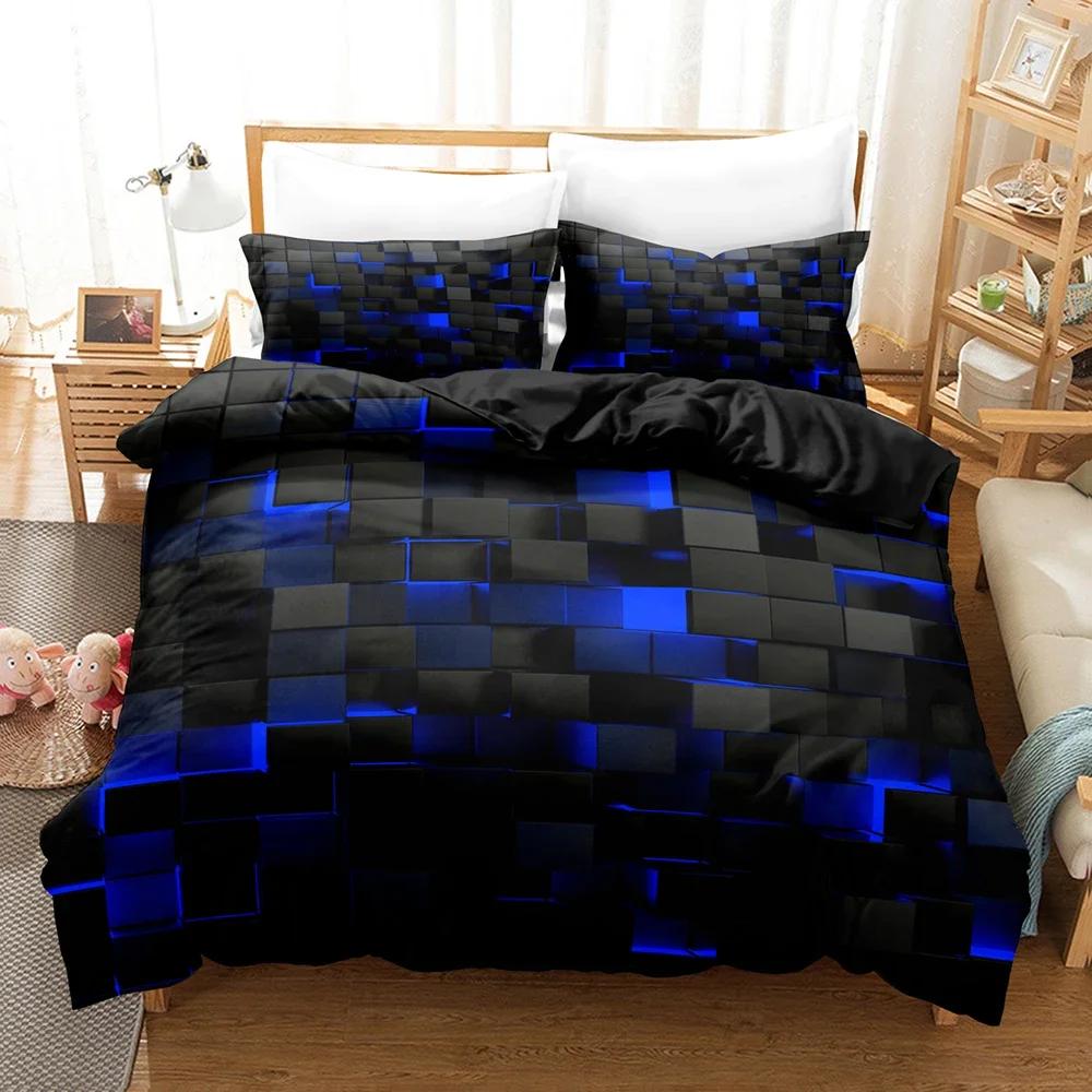 3pcs Blue Grid Print Bedding Sets Comfortable 3pcs Duvet Cover Set (1xDuvet Cover + 2xPillowcase Without Core)