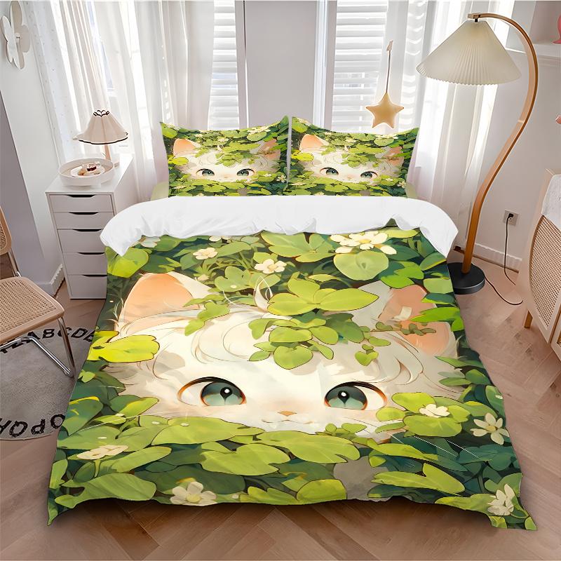 3pcs Appealing Cat Print Cover Set Ultra Soft, Breathable, and Comfortable Bedding with Stylish Design for Bedroom and Guest Room Decor 1 Cover a