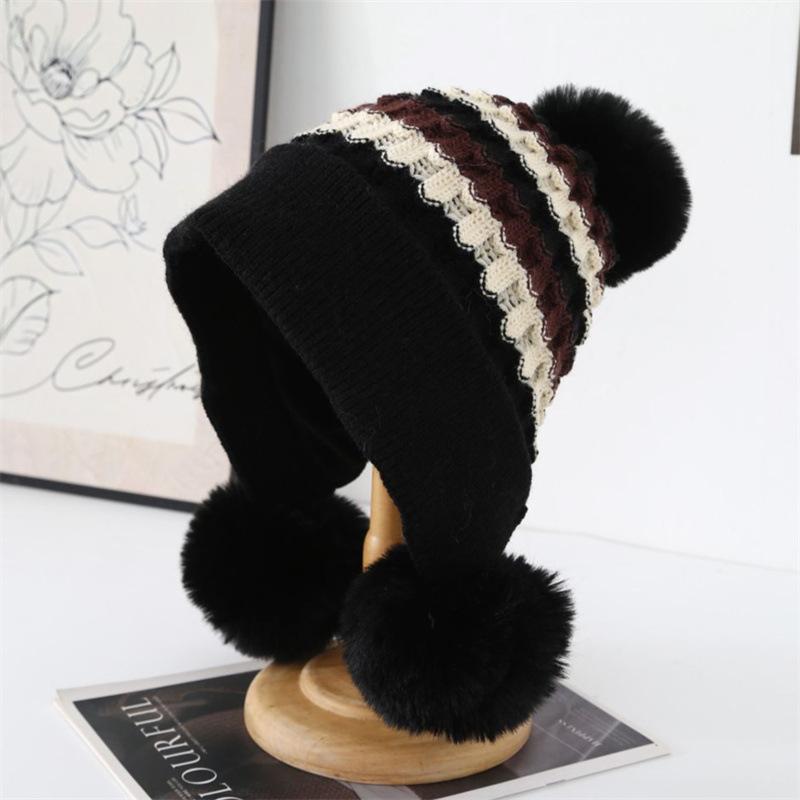 Autumn and Winter Women's Knitted Hats, Fleece Thickened Warm Wool Hats, Windproof and Cold-proof, Small Face, Ear Protectors, Pullover Hats