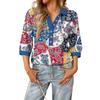 Damen modisches und lässiges Sommer V-Ausschnitt Patchwork Dreiviertelarm Blumenoberteil