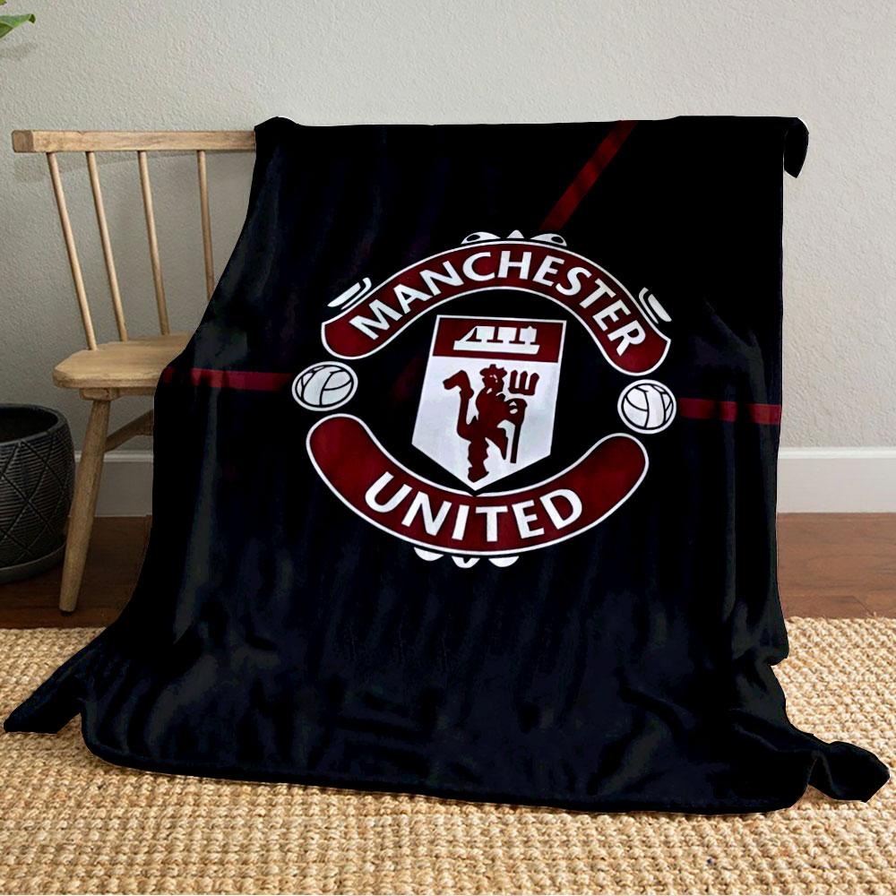 Red-and-white Crest with Manchester United Text On a Black Background. for All Seasons Blanket Lunch Break Throw Gift