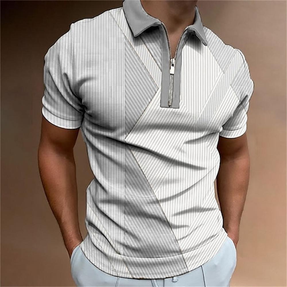 Men's striped polo shirt, short sleeved T-shirt, men's breathable top, business collar streetwear, high-quality luxury brand