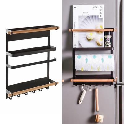 SinfoniaA Kitchen Paper Holder, Spice Rack with Hooks, Magnetic, Multifunctional Storage for Washing Machine and Bathroom, Large (Black)
