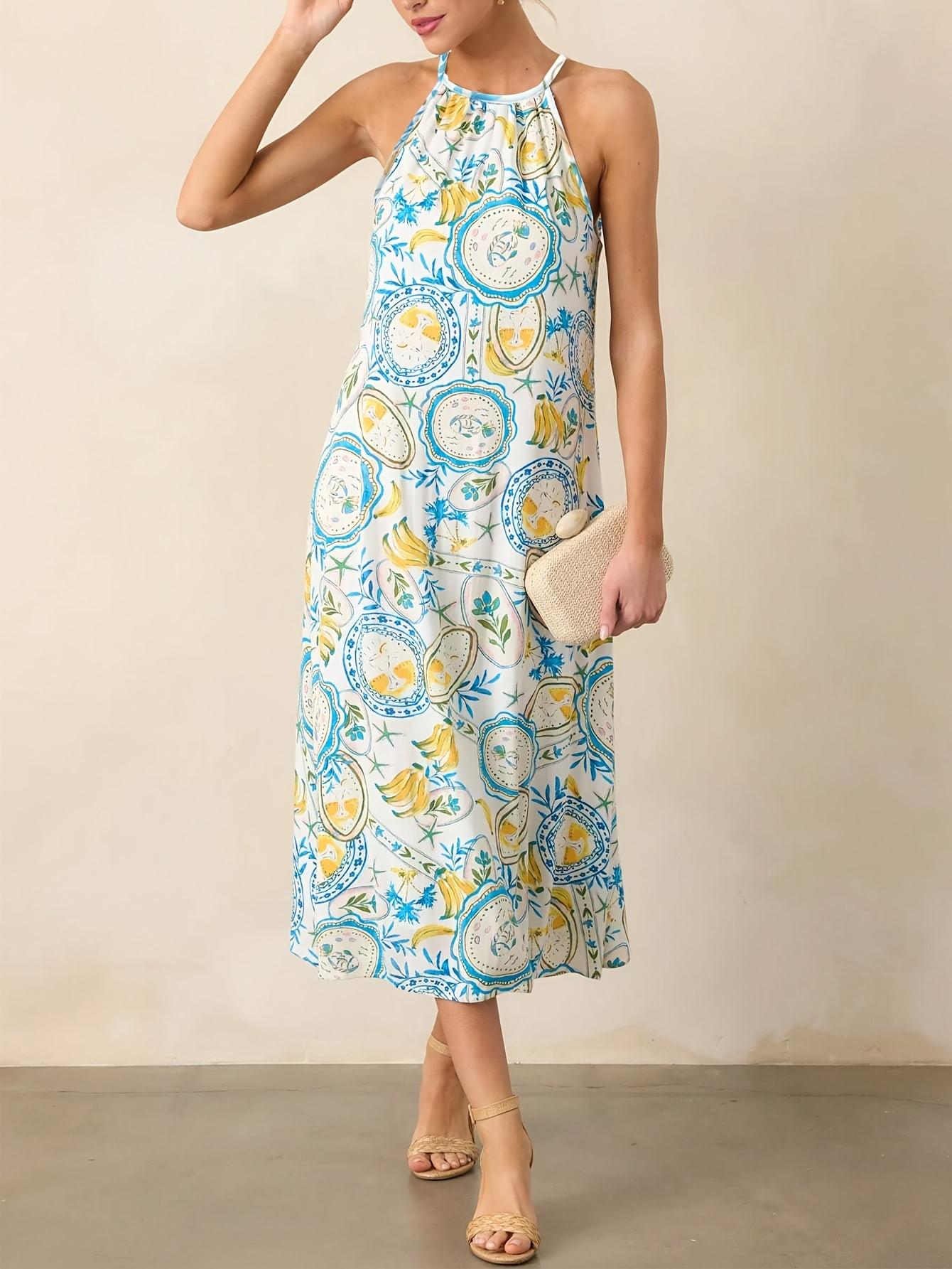 

Elegant Plus Size Vacation Spaghetti Strap Dress - Spring/Summer Fashion Print for Women 2XL