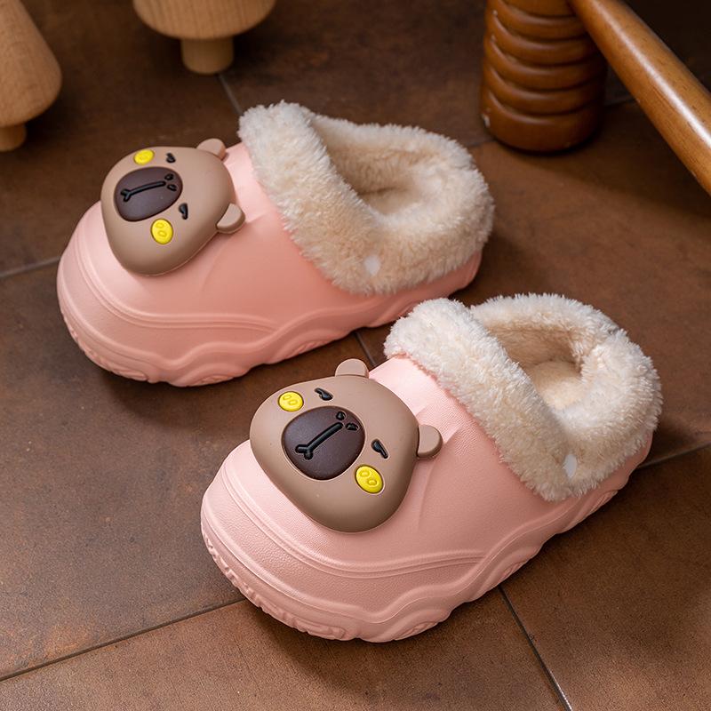 Winter Children's Cotton Slippers for Boys and Girls, Warm and Lined with Fleece EVA Waterproof Detachable Parent-child Cotton Shoes for Older