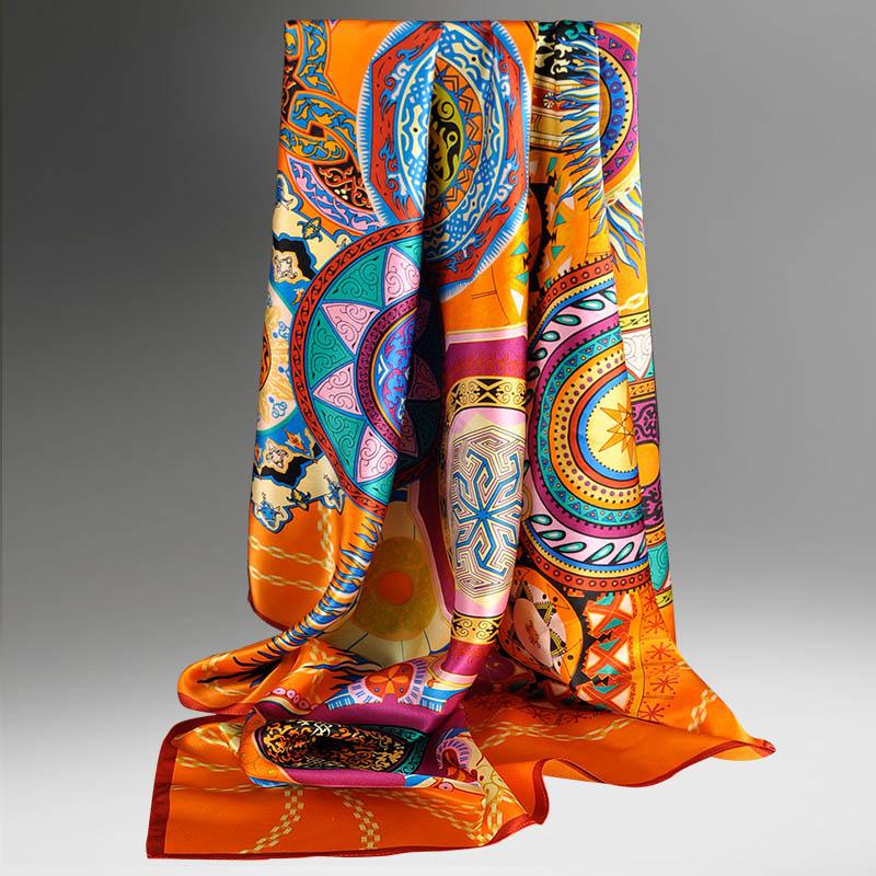 Damen 100% Echte Seide Quadratisches Tuch Schals und Wickeltücher Damen Bandana Vintage Print Bufanda Quadratisches Seidentuch Taschentuch 88*88cm