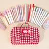 Sweet Grid Pencil Case Portable Zipper Pen Organizer Pouch Stationery Holder Large Capacity Stationery Organizer Students