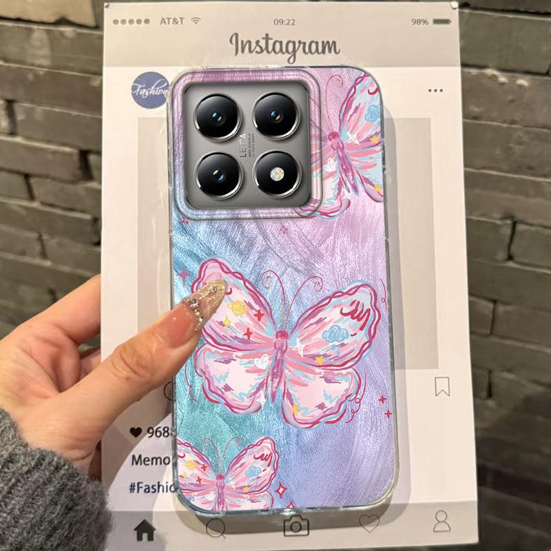 Luxury Butterfly Girls Women Feather Texture Phone Case For Xiaomi 14T 13T Pro 14Tpro 11 Lite 5G NE Shockproof Fundas Cover