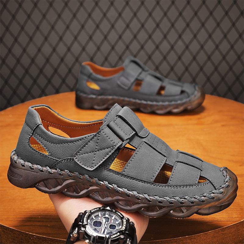 

Hot-selling summer new products, large size hand-stitched casual breathable mesh, leather bag head sandals, creek shoes men 48 серый